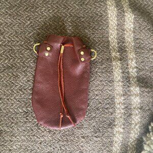 Big Soeur Supply Leather Drawsting Pouch in Red